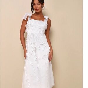 Lulu's White Floral Appliqué Tie-Strap Maxi Dress